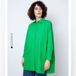 RIVA Kelly green collared button down cotton Oversized tunic shirt Size Medium